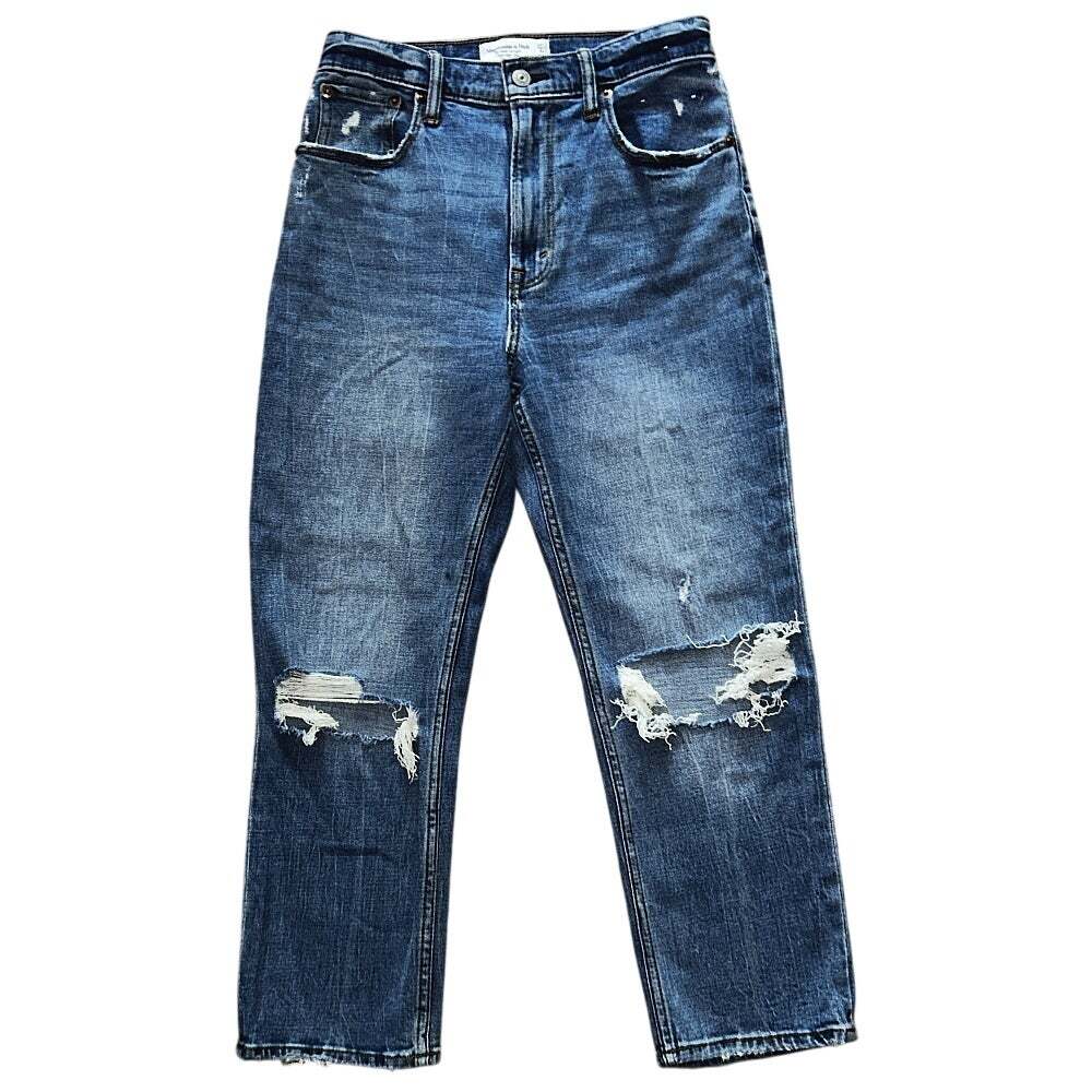 Abercrombie & Fitch Ultra High-Rise Distressed Straight-Leg Ankle Jeans 27X24